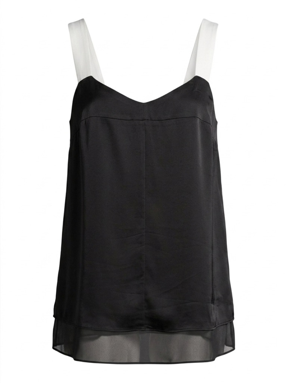 Banana Republic Black Satin top with sheer under layers and wide satin straps. L